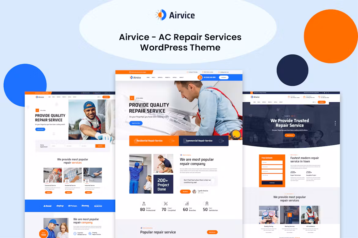Airvice - AC Repair Services WordPress Theme