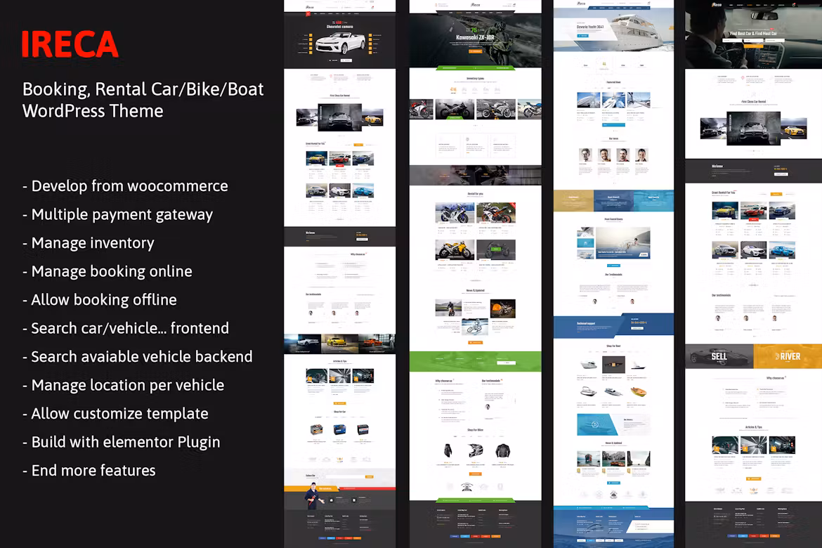Car, Boat, Bike Booking Rental Theme - Ireca